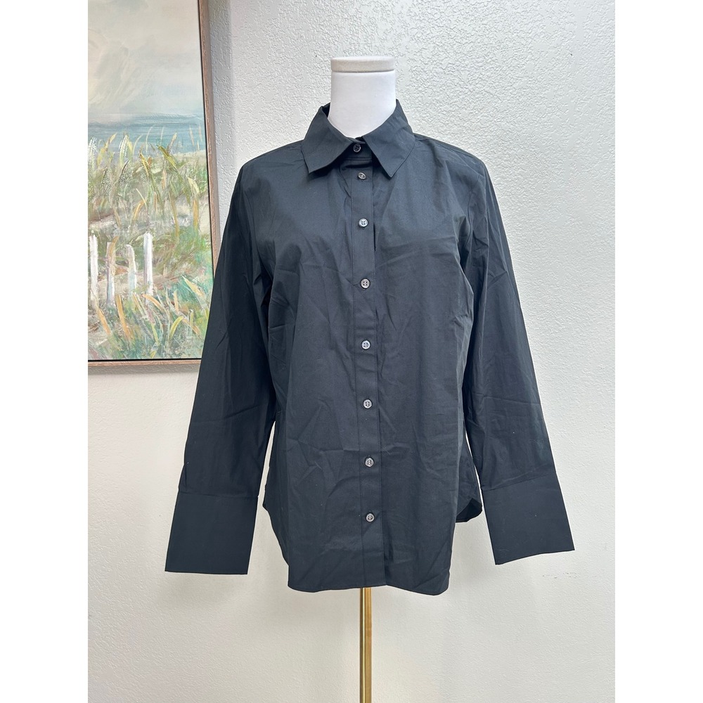 NWT Banana Republic Black Cotton Stretch Button Down Shirt Size 14 Long Sleeve